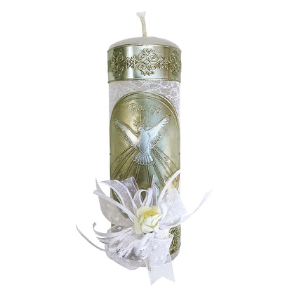 Arcángeles Mexicanos Catholic Baptism Candle Set With Towel, Rosary, And Shell
