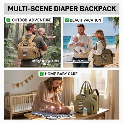 RsAingT Diaper Bag Backpack for Dad, Large Utility Baby Changing Bag with Insulated Bottle Holders(Green)