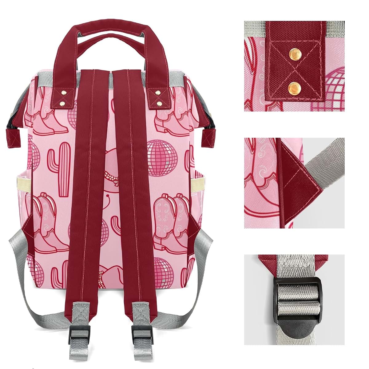 Joyestore Personalized Pink Cowboy Hats Boots Custom Mom Bag with Name,Dad and Mom Diaper Backpack Waterproof Baby (photo 4)