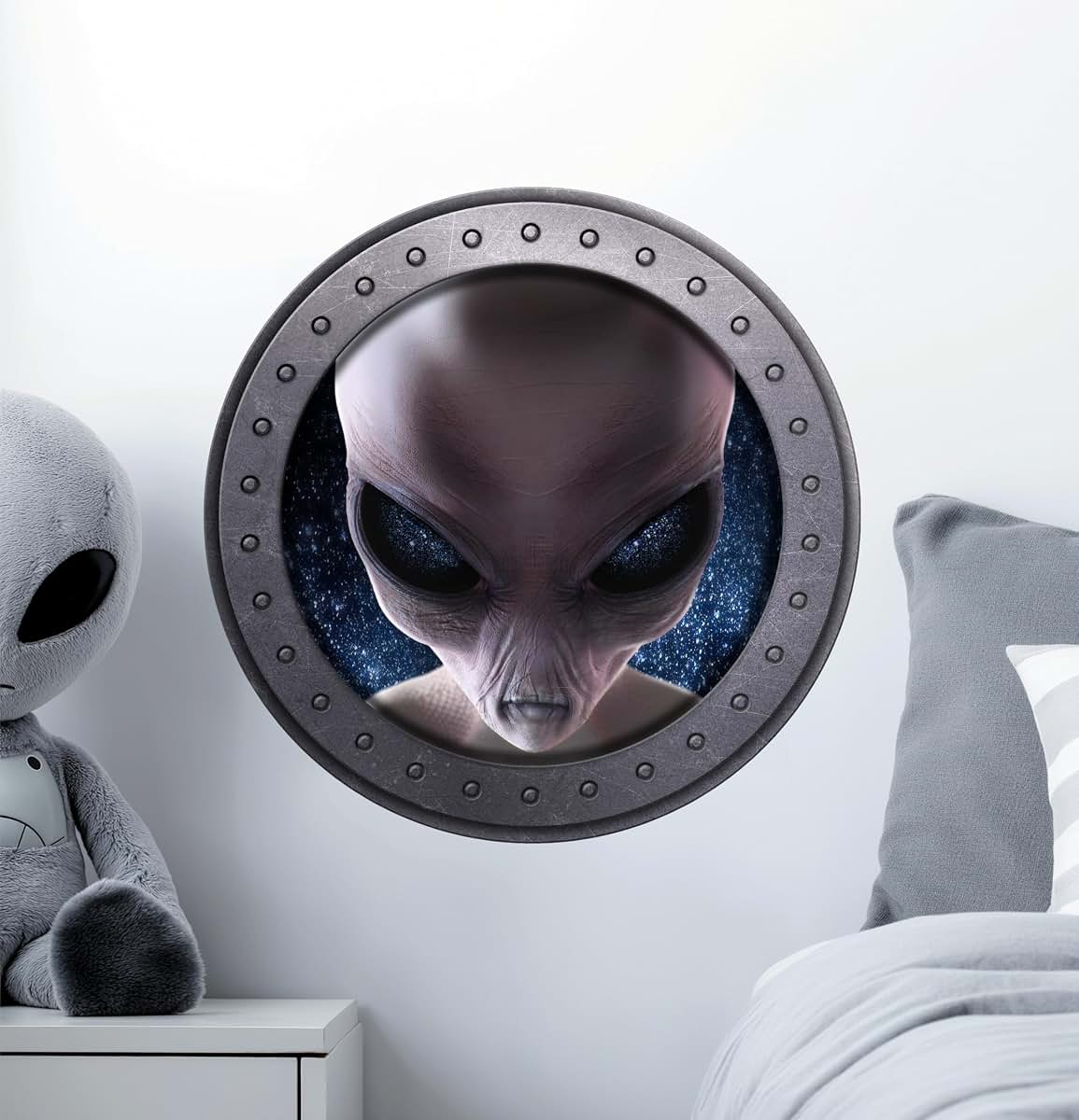 Stickit Graphix Grey Alien Wall Decal Space Porthole Window Sticker