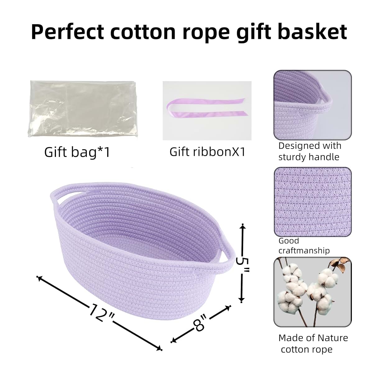 JUNBOLE Baby Gift Basket with Gift Bag and Ribbon, Empty to Fill, Purple (photo 2)
