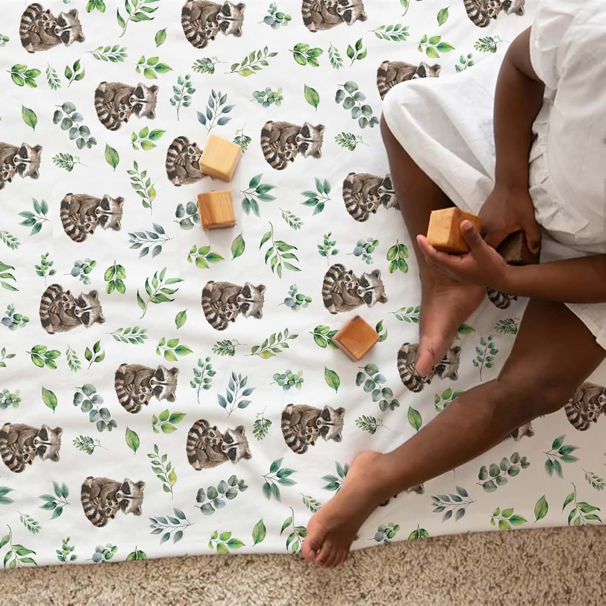 KASTLEE Cute Raccoon Green Leaves Baby Blanket