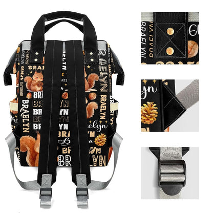 YallLocoMo Personalized Diaper Bag Backpack Name Watercolor Squirrel Pinecone Monogram Clear Up Clutter: Big Capacity (photo 4)