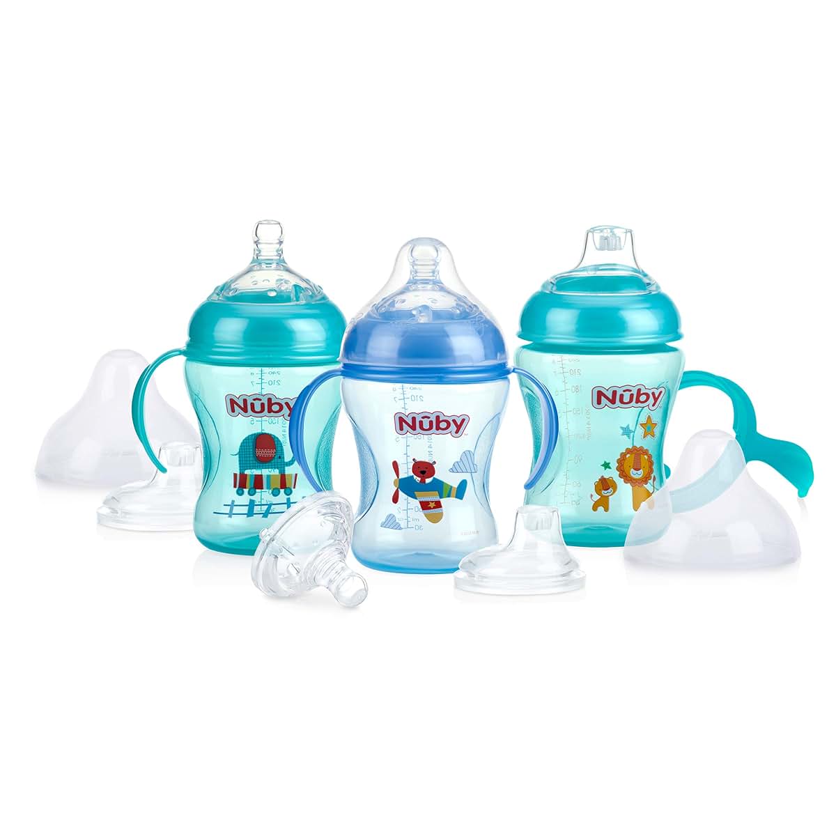 Nuby 3 Count Natural Touch 3 Stage Wide Neck Bottle-to-Cup