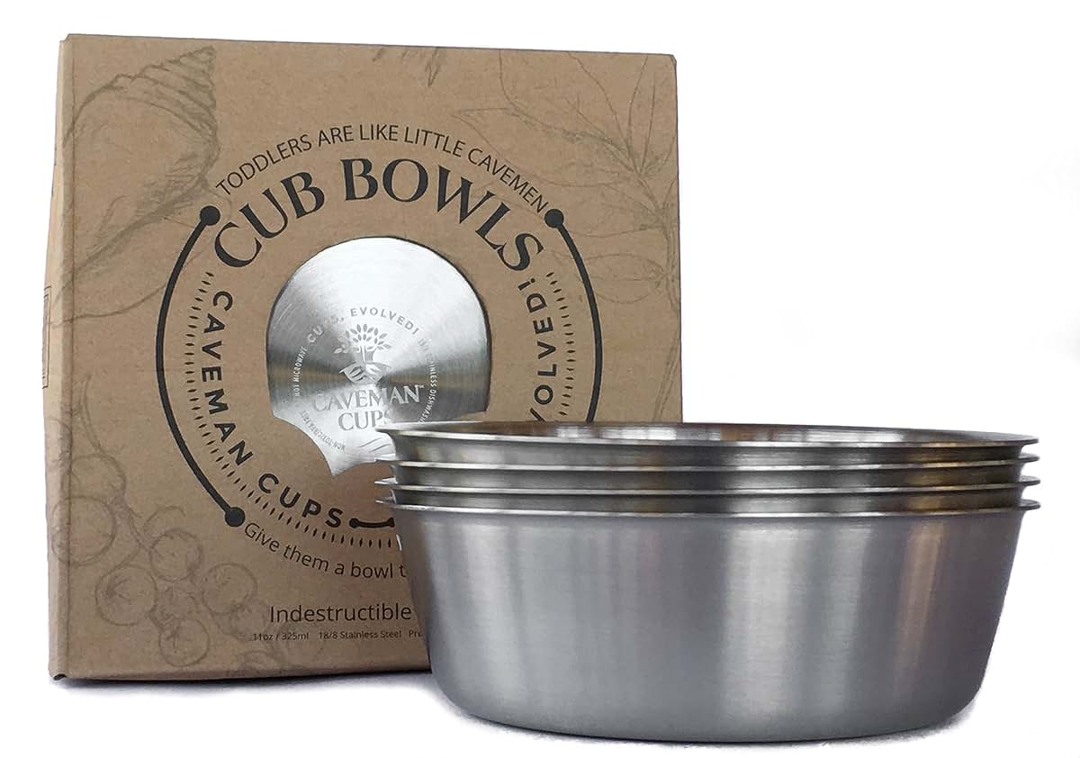 Caveman Stainless Steel Cub Bowls for Baby Toddler Snacks 4 Pack