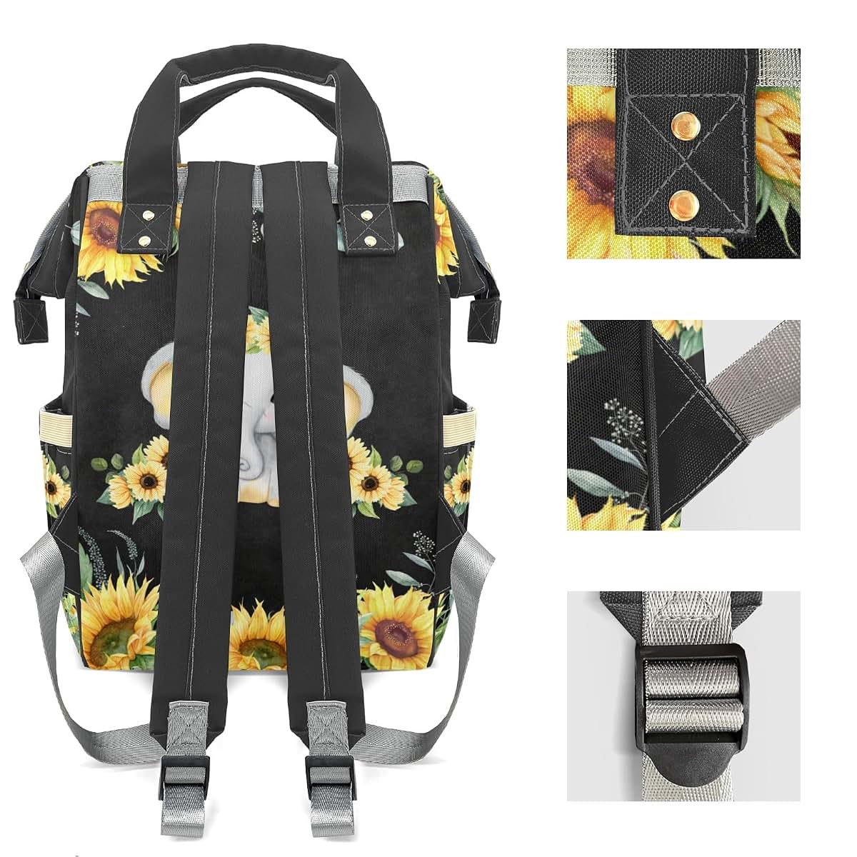 LiSoAkWE Sunflower Elephant Girl Personalized Large Capacity Diaper Bags,Custom Name Backpack Casual Daypack Bag Nappy (photo 4)