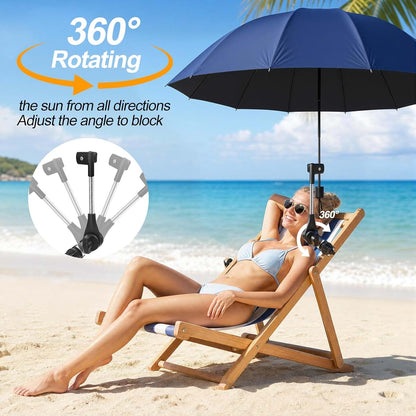 ATOWORLD Beach Chair Umbrella with Clamp Adjustable 360°Outdoor Portable Shade Chair Umbrella UPF 50+ for Outdoor