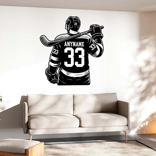 SOUTH9STICKER Custom Hockey Name Wall Decal Personalized Player Number