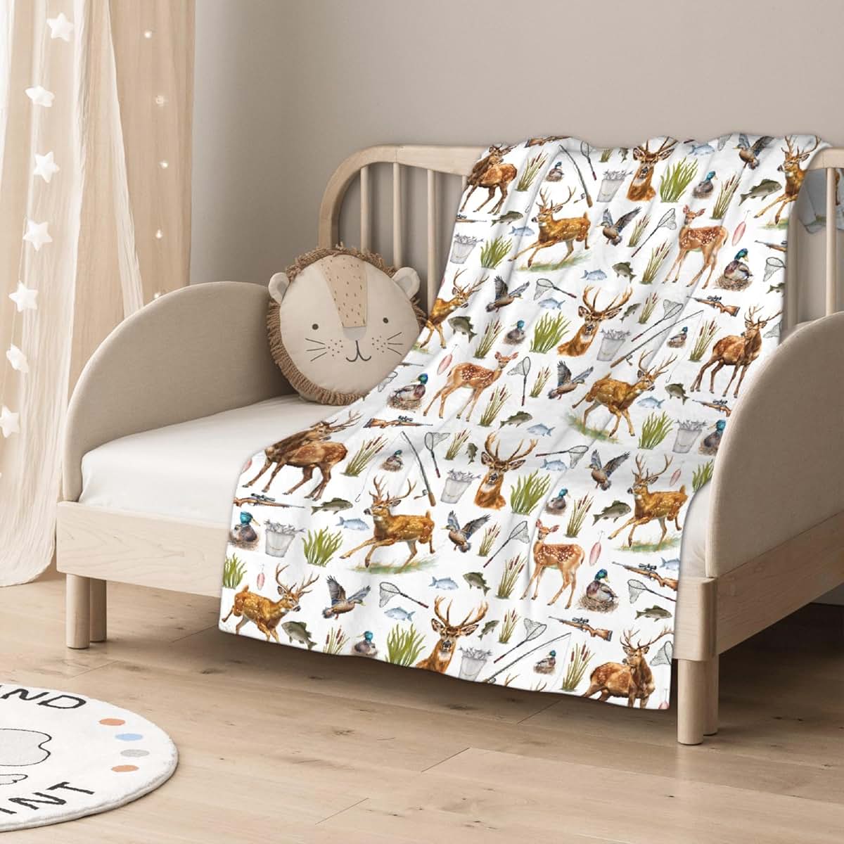 Xvx-Boom Custom Hunting Fishing Deer Pattern Flannel Blanket 40x30 Inches