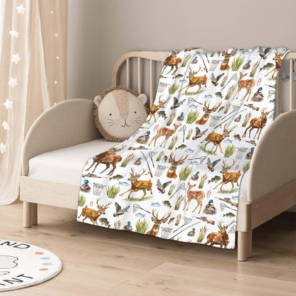 Xvx-Boom Custom Hunting Fishing Deer Pattern Flannel Blanket 40x30 Inches