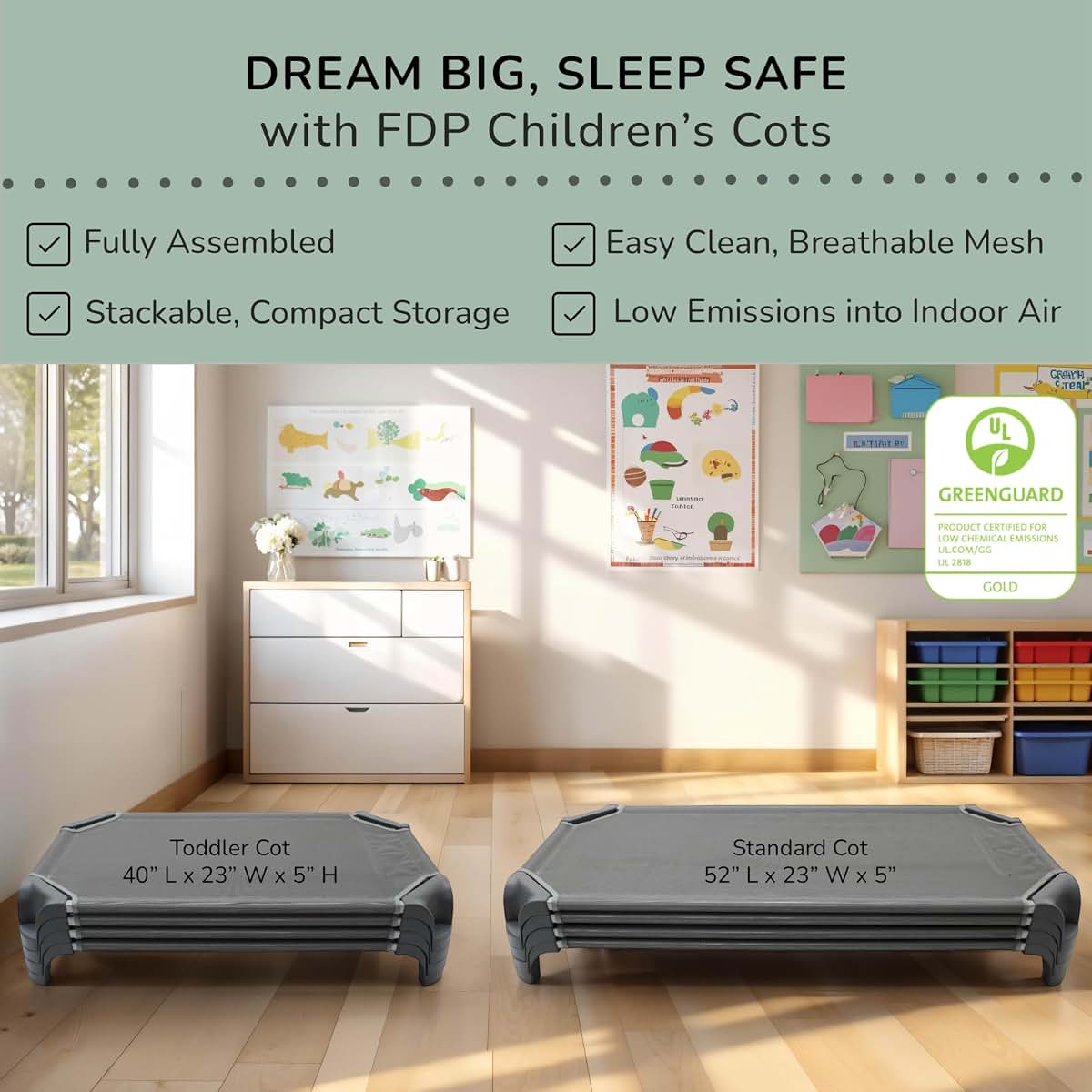Factory Direct Partners Daycare Cots Fully Assembled Stackable Toddler (40" L) Nap Cots for Rest Time, Children's Nap (photo 4)
