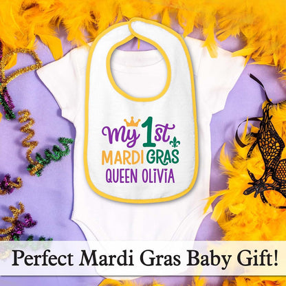 Smiling Jindo Personalized My First Mardi Gras Baby Bib (photo 3)