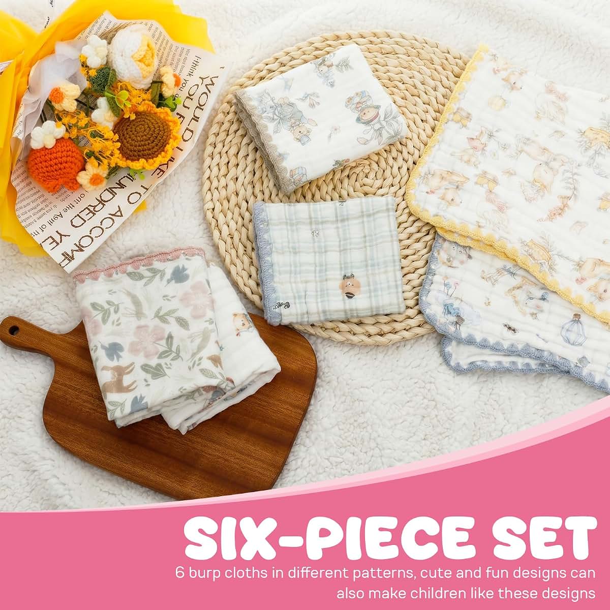 Muyoka 6 Pack Muslin Burp Cloths – Soft Cotton Baby Burp Rag, Large 20 x 12 Inches