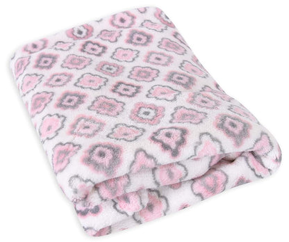 Stephan Baby Coral Fleece Crib Blanket In Pink And Grey Diamond Flower