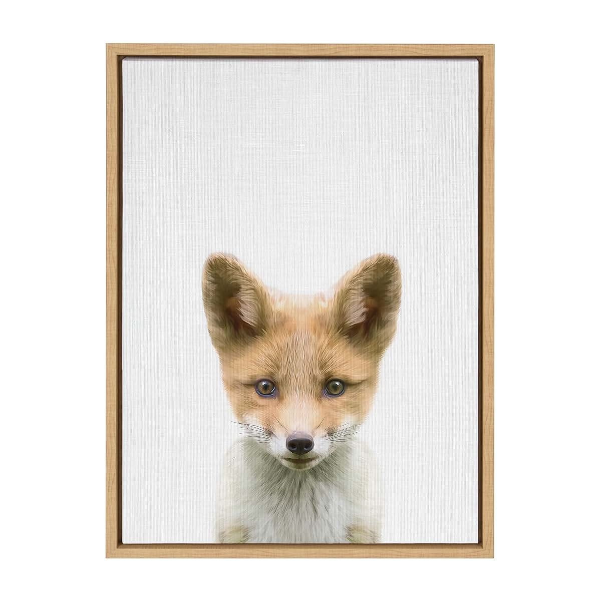 Kate and Laurel Sylvie Baby Fox Framed Canvas Art for Nursery Decor