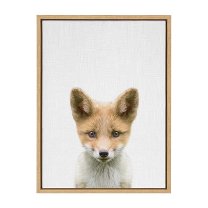 Kate and Laurel Sylvie Baby Fox Framed Canvas Art for Nursery Decor