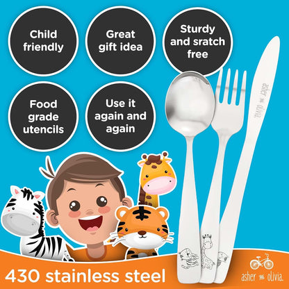 Kids Utensils Silverware Set | 12-Piece Toddler Cutlery Metal Flatware