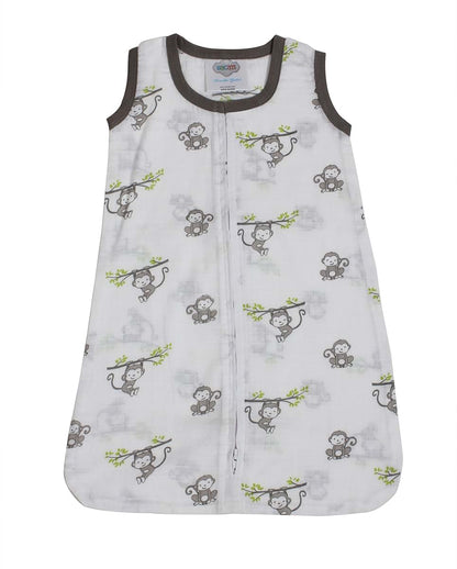 Bacati - Muslin Happy Monkeys Sleeping bag (Wearable Blankets) (Newborn, Gray)