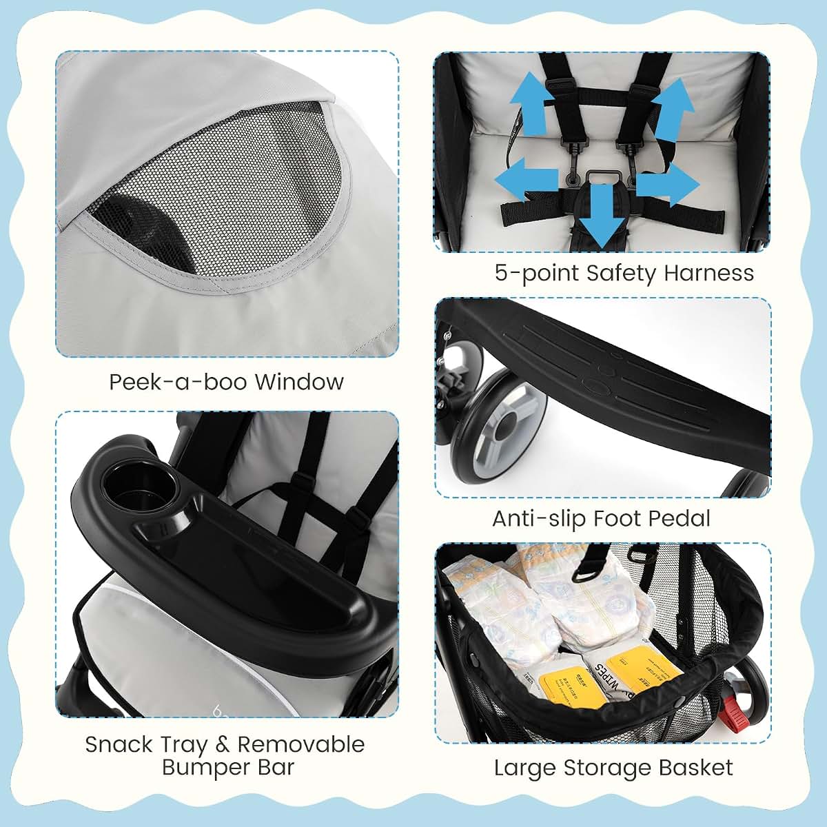 Lightweight Compact Travel Stroller for Toddlers with Adjustable Backrest