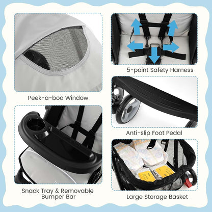 Lightweight Compact Travel Stroller for Toddlers with Adjustable Backrest