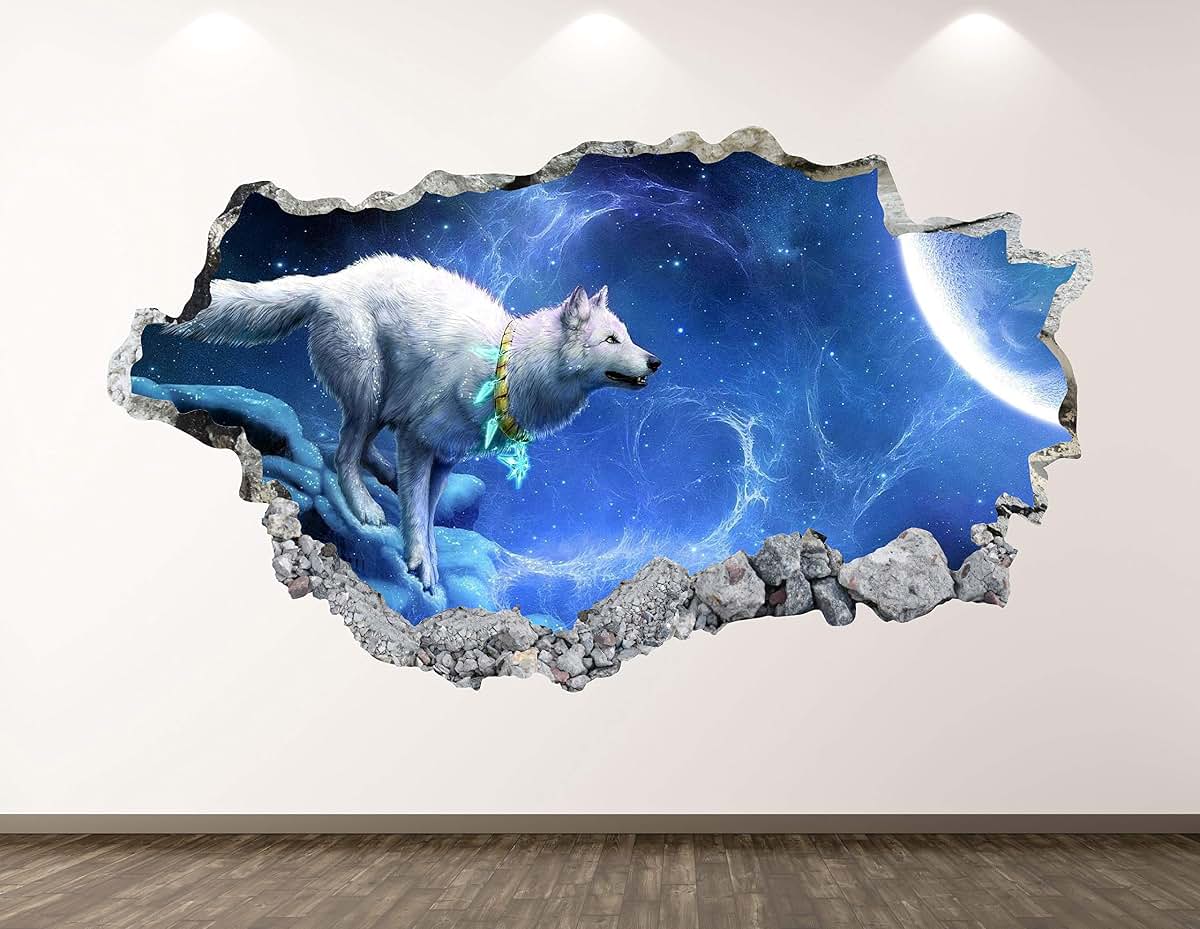 West Mountain Wolf Wall Decal Art Decor 3D Magic Sticker Mural Kids Room Vinyl Custom Gift BL37 (70" W x 40" H)