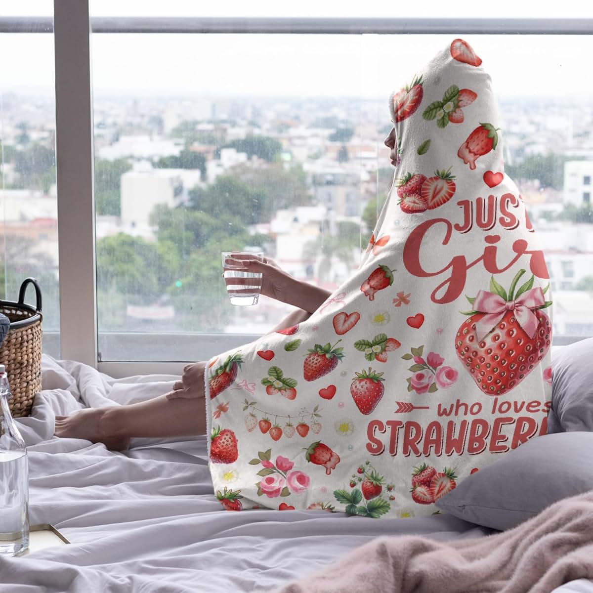 Xvx-Boom Strawberry Hooded Blanket 60"x80" Flannel