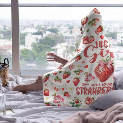 Xvx-Boom Strawberry Hooded Blanket 60"x80" Flannel