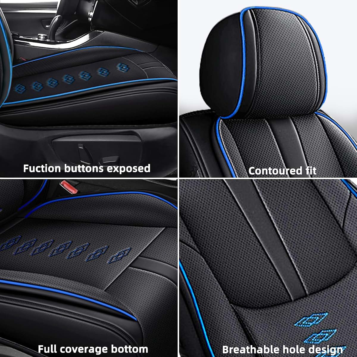 Cscevt Leather Seat Covers for Mazda CX90 2024 2025, Front Set with Lumbar Pillows, Black+Blue