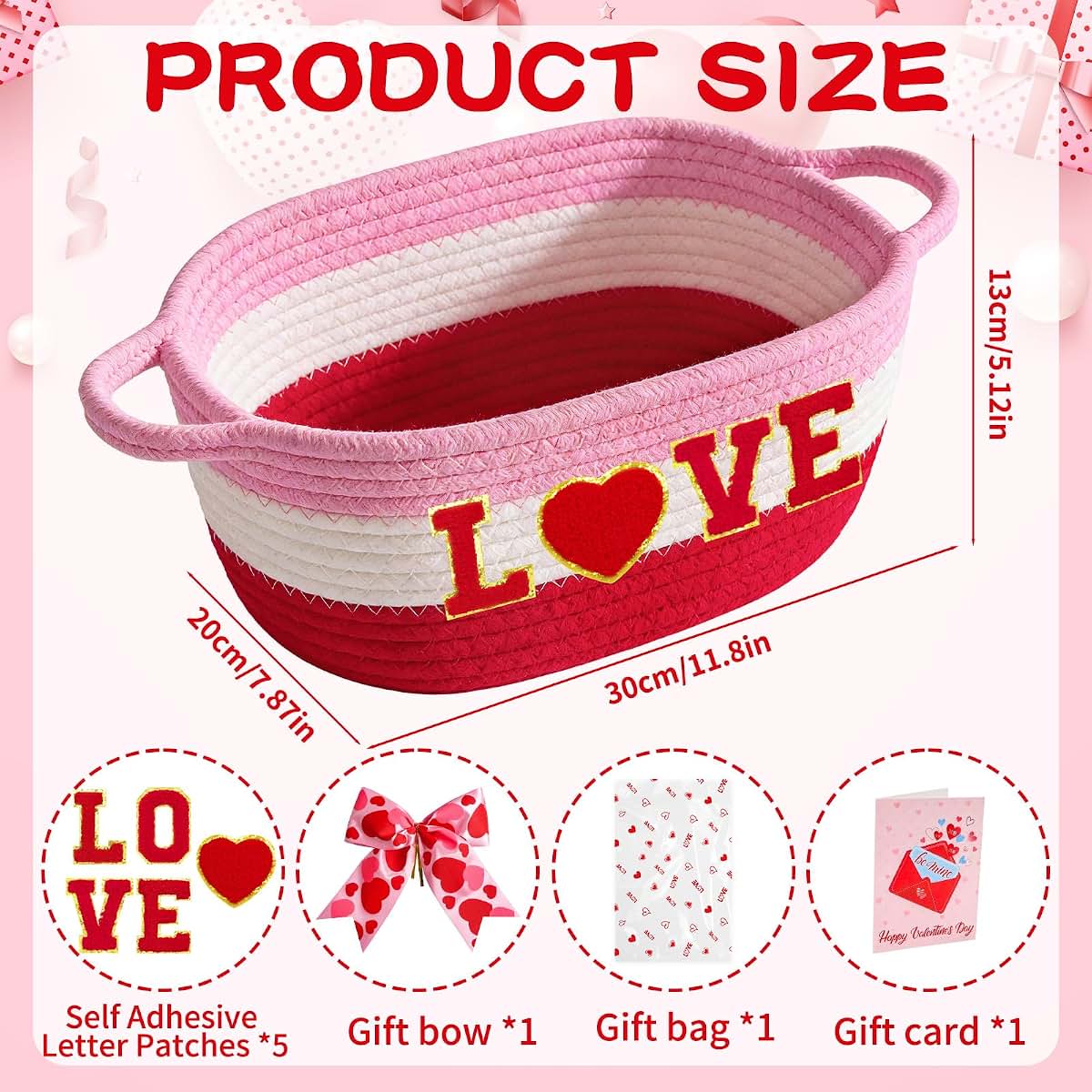 Zenoble Valentine's Day Woven Gift Basket Set, 12x8x5.5 Inches
