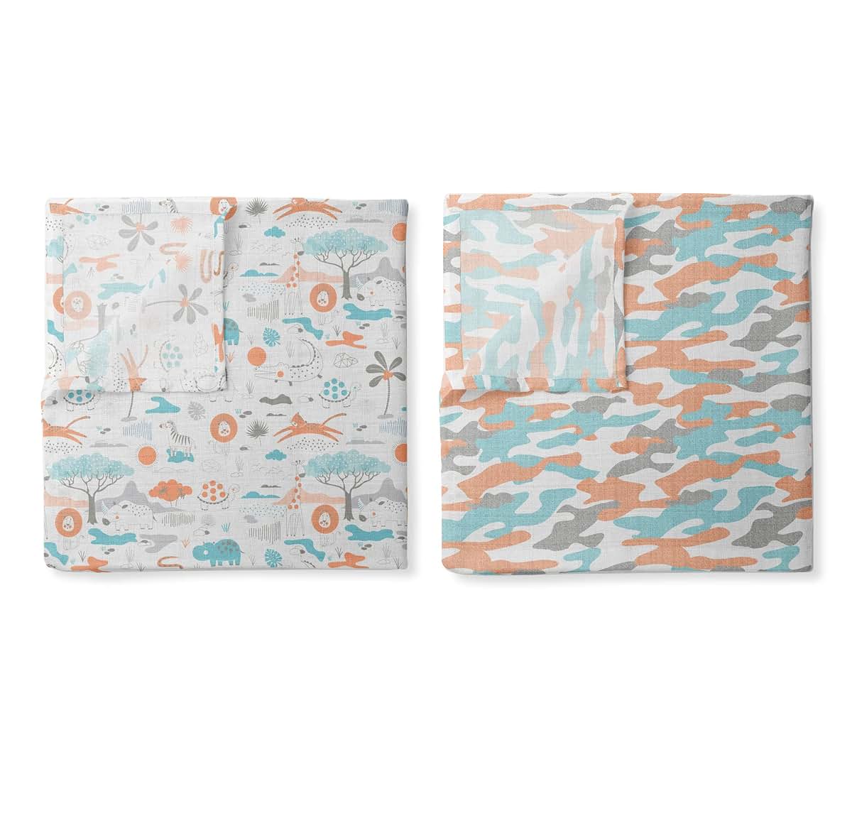 Bacati - 2 Pack Jungle Safari Baby Blankets Boys Swaddle Wrap Soft Breathable Cotton Muslin Swaddle Blankets Receiving (photo 3)