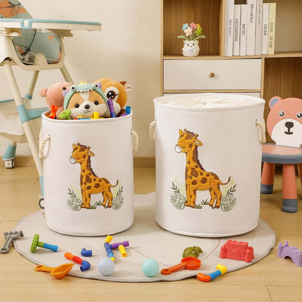 INough Kids Laundry Basket Baby Hamper for Nursery, Canvas Dirty Clothes Hampers with Drawstring Closure, Jungle Theme (photo 2)