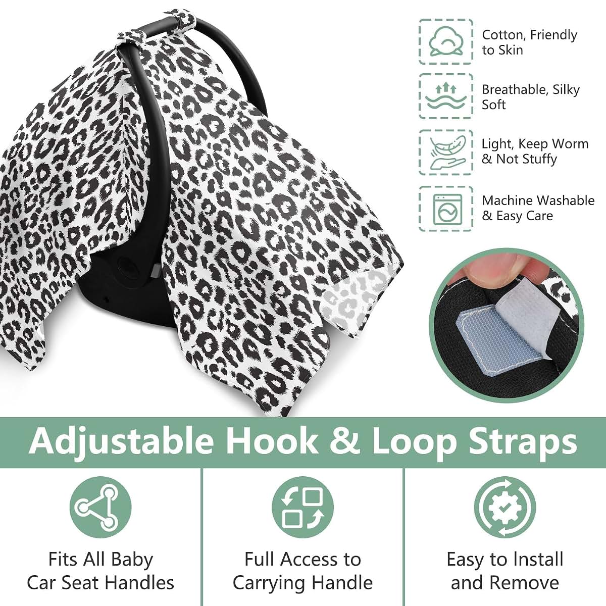 ALAZA Muslin Baby Car Seat Cover, Black White Cheetah Leopard, Universal Fit