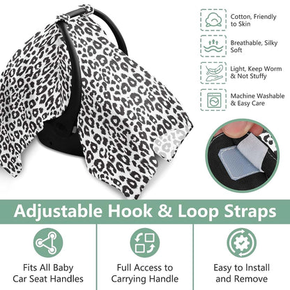 ALAZA Muslin Baby Car Seat Cover, Black White Cheetah Leopard, Universal Fit