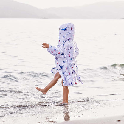 Malabar Baby Organic Cotton Muslin Wearable Hooded Towel, Bath, Pool & Beach Cover-up for Size 3-4 Years - Under The Sea (photo 4)
