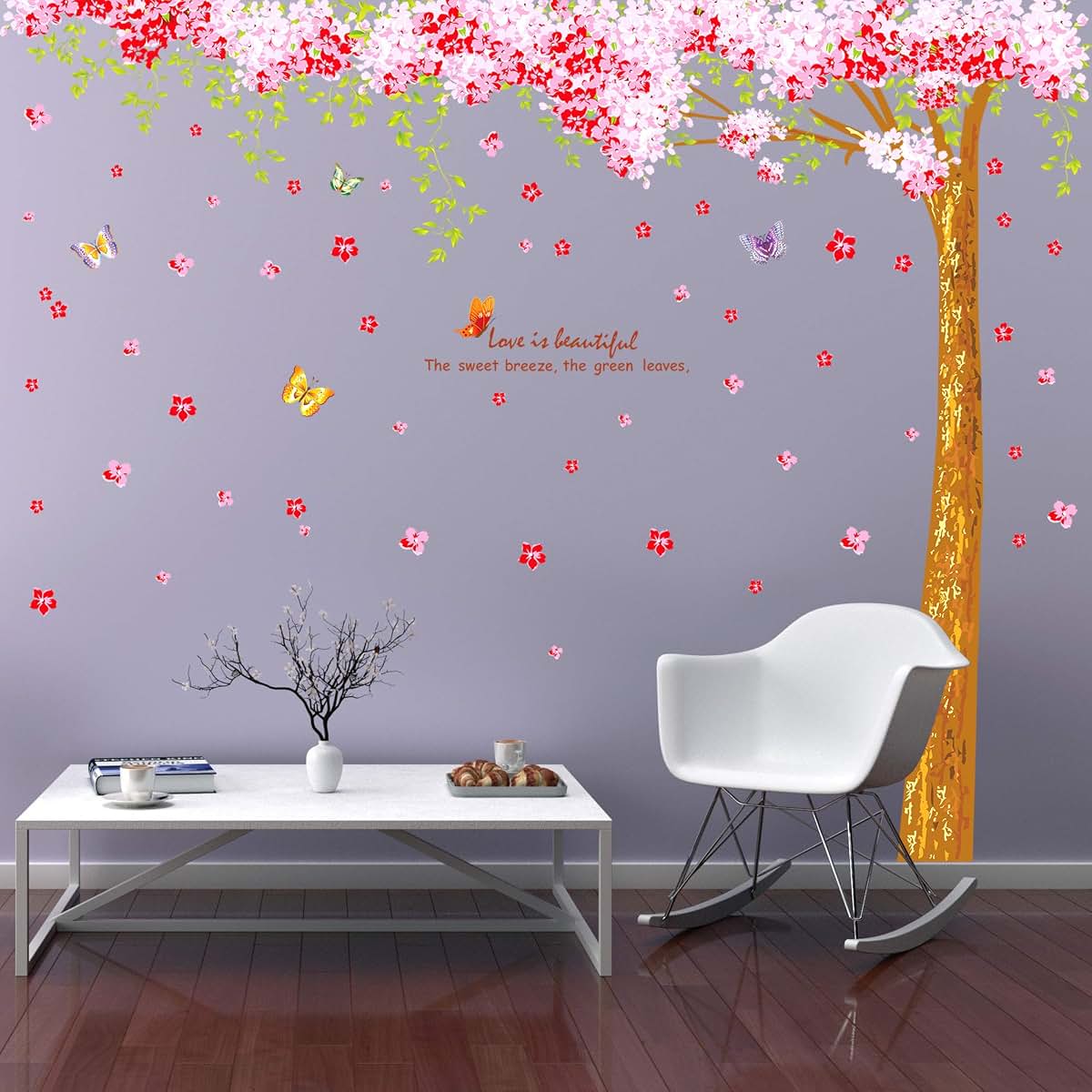 Amaonm Cherry Blossom Tree Wall Decal with Butterflies, Removable PVC Stickers, 12 Sheets