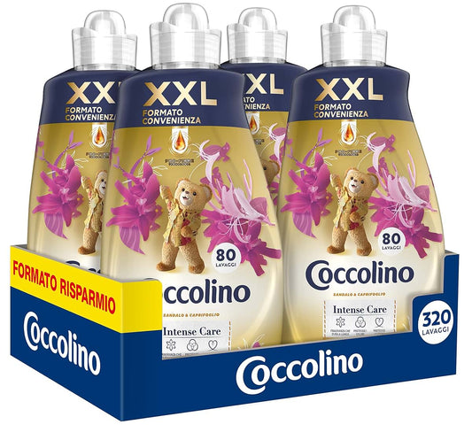 Coccolino Ammorbidente Concentrato Sandalo & Caprifoglio 8 Litri 320 Lavaggi, 4x80 Lavaggi