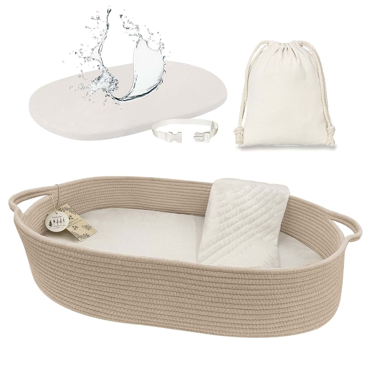 Meloom Baby Changing Basket with Pad and Belt in Taupe