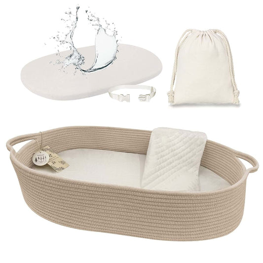 Meloom Baby Changing Basket with Pad and Belt in Taupe