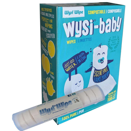 wysi wipe Wysi Baby Starter Kit Multi-Purpose Expandable Wipes & Travel Tube - Just Add Water - 100 Compressed Tablets