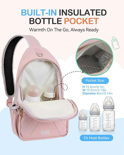 AGPTEK Diaper Sling Crossbody Bag for Mom, Pink