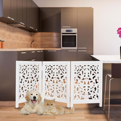 Homebia Designs Wooden Pet Gate - Foldable 3 Panel Dog Barrier