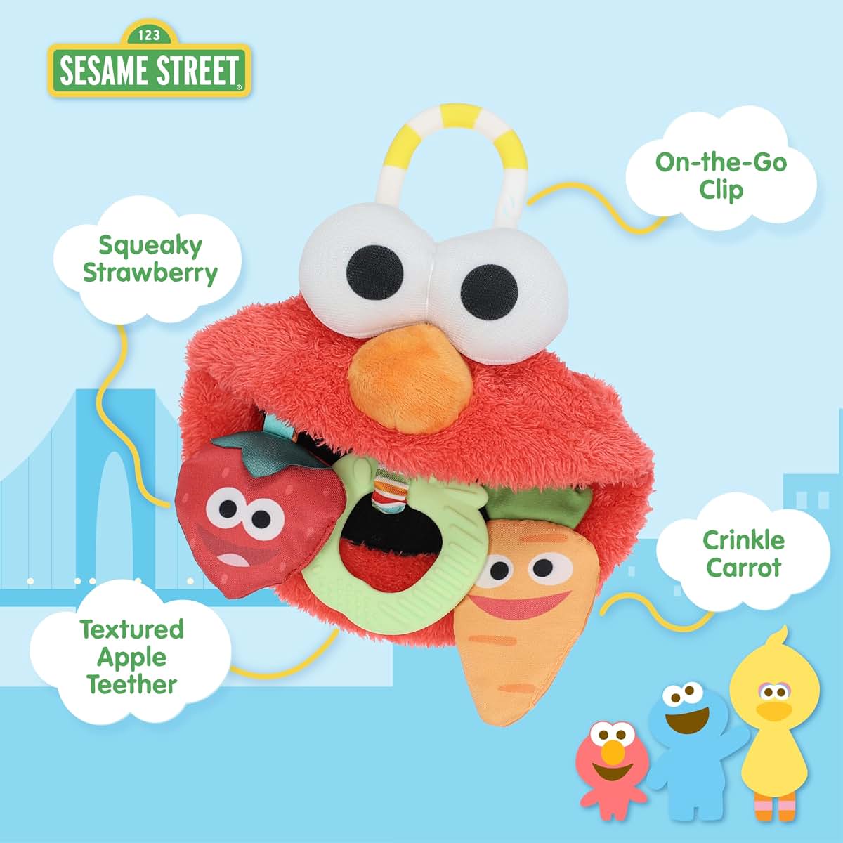 Kids Preferred Sesame Street Elmo On The Go Activity Toy with Silicone Teether for Newborns