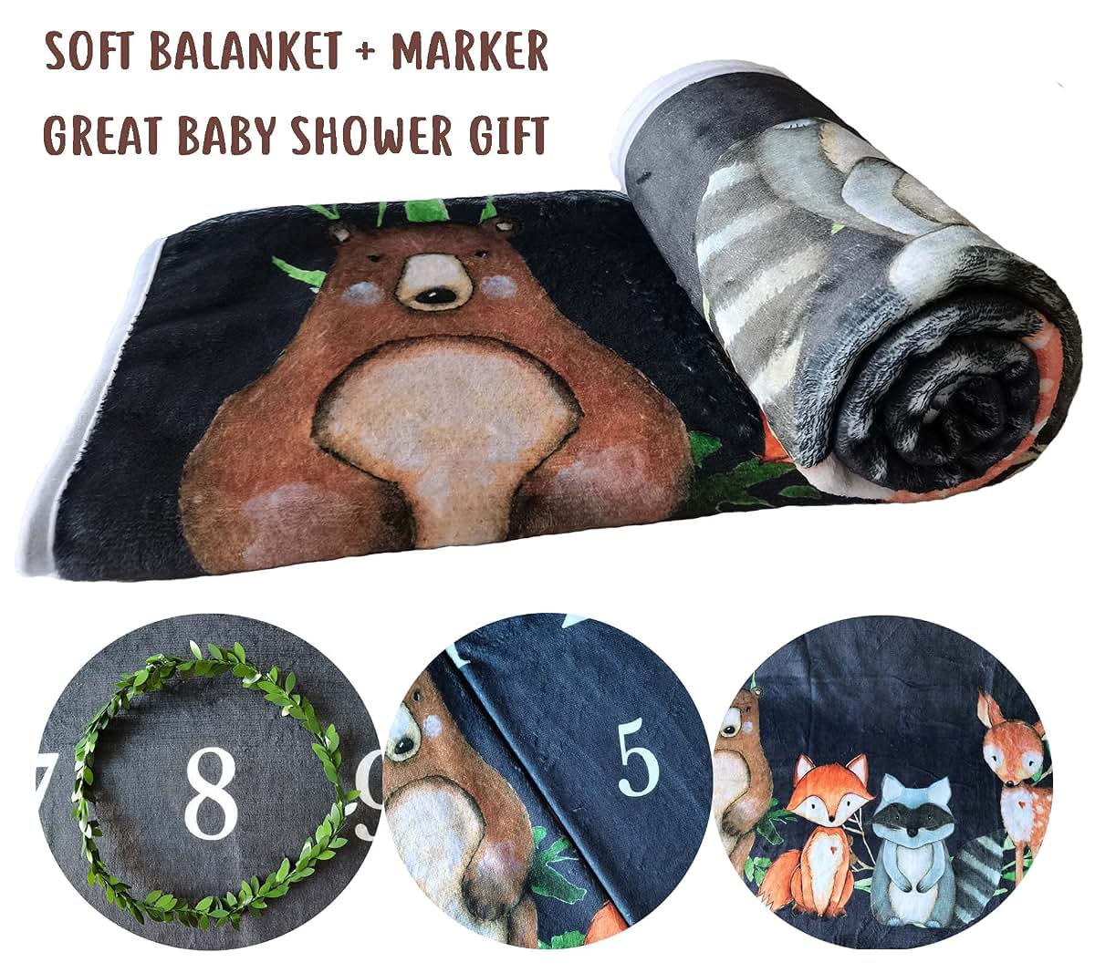 Popfavors Woodland Baby Monthly Milestone Fleece Blanket with Marker (photo 3)