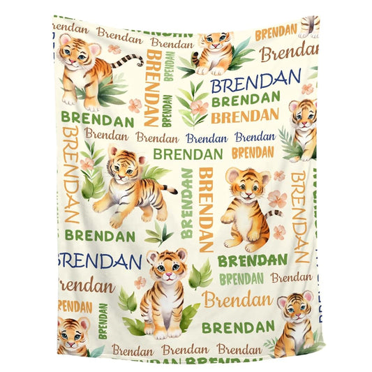 Thuswarm Personalized Blanket for Girls Boys Kids Tiger Custom Kids Blanket with Name Throw Birthday Gift for Girls