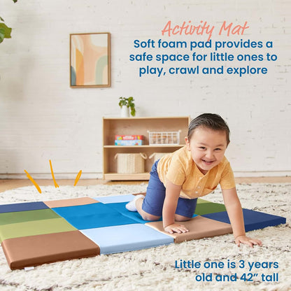 ECR4Kids Folding Activity Play Mat, Soft Play, 48in Square, Earthtone