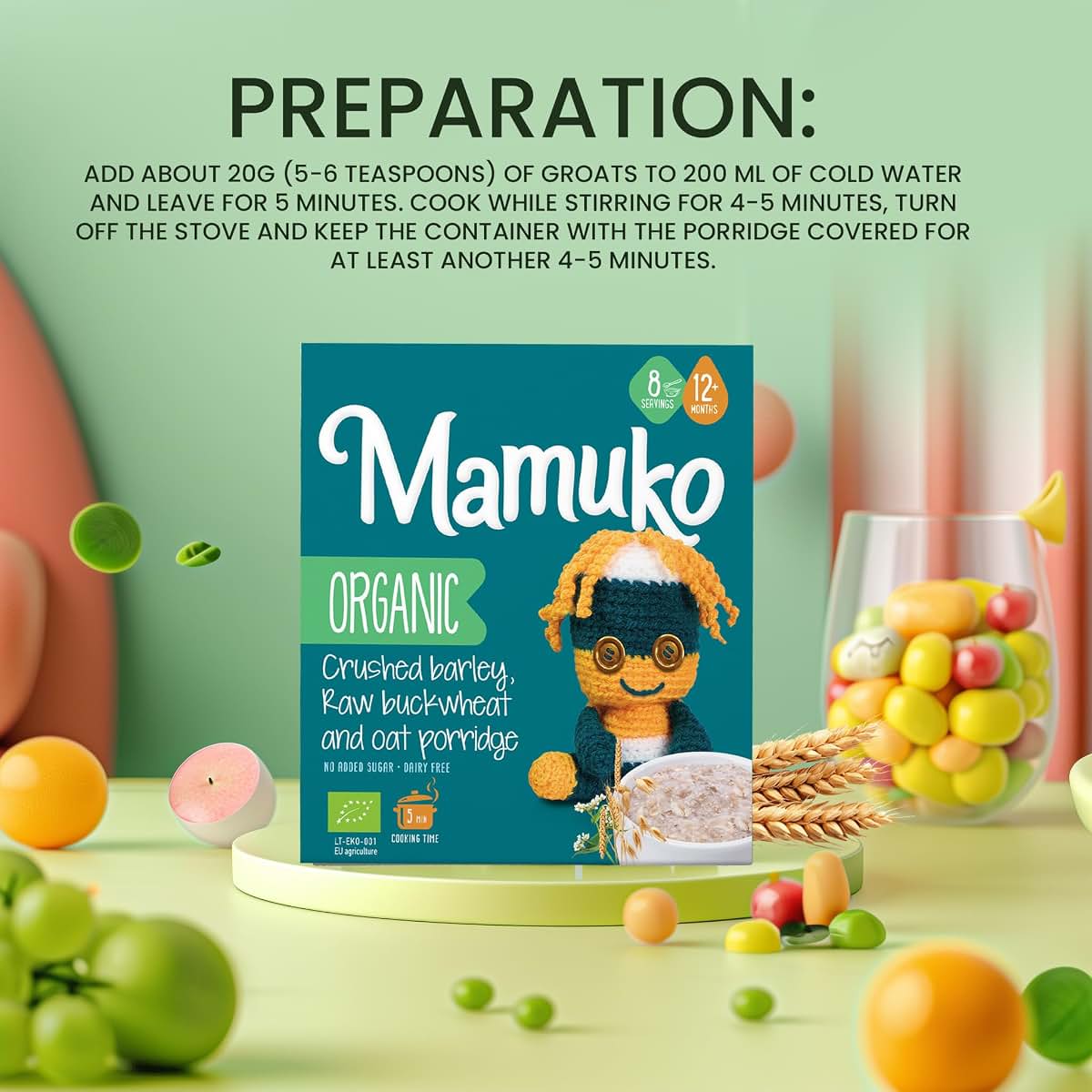 Mamuko Organic Baby Porridge With Barley, Buckwheat And Oat For 9-12 Months (photo 4)