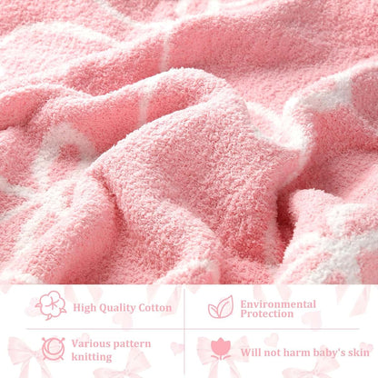 BabyOneStop Pink Bow Baby Blanket, Lightweight Corduroy Throw for Nursery