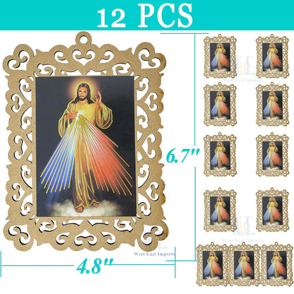 BabyOneStop 12 Pcs Divine Mercy Wooden Picture Frames for Baptism and Christening