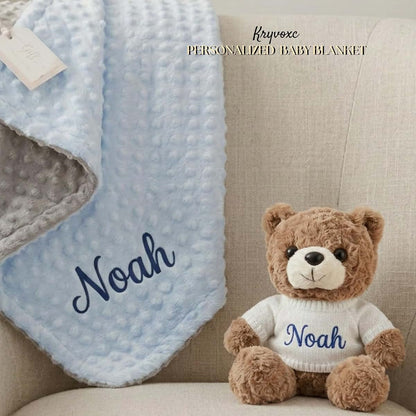 Kryvoxc Personalized Baby Blanket and Teddy Bear,Custom Boy Gifts Set (photo 4)