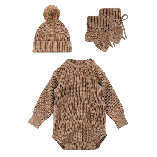 Zkbszn 3-Piece Newborn Knitted Romper Set With Hat And Socks